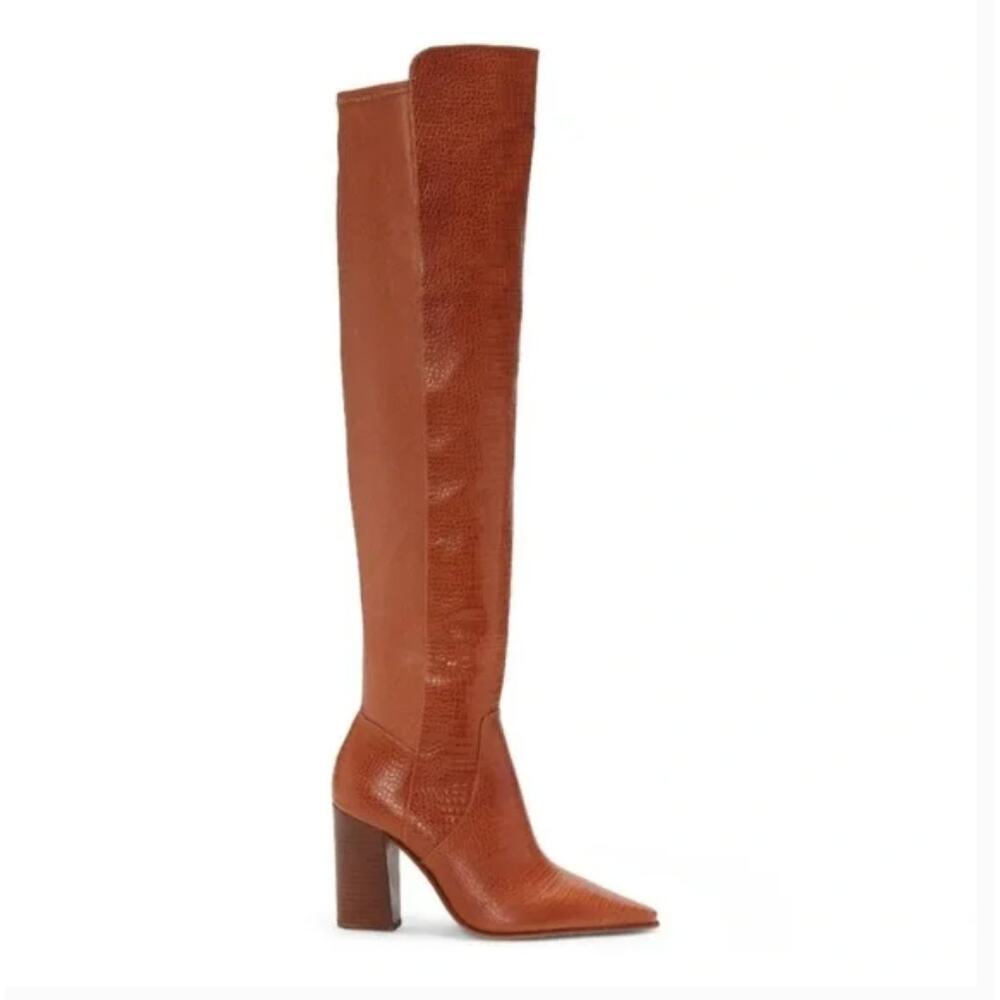 Vince Camuto $230 Demerri Over the Knee Crocodile Brown Leather Boots